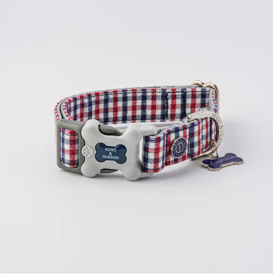 Hugo & Hudson Fabric Collar - Navy and Red Checked