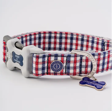 Hugo & Hudson Fabric Collar - Navy and Red Checked