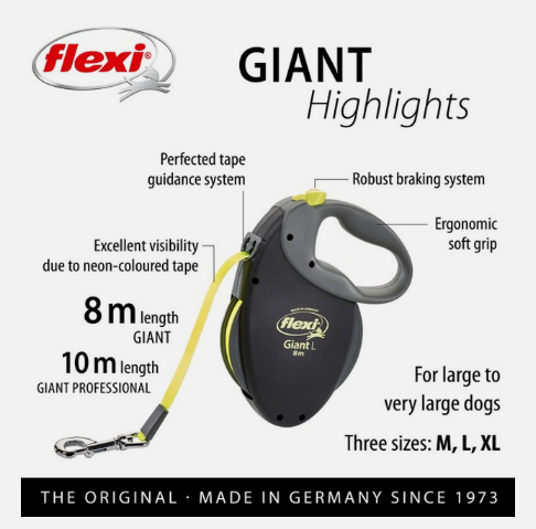 Flexi Giant M Neon Tape Dog Lead, 25kg - Medium, 8m (26ft)