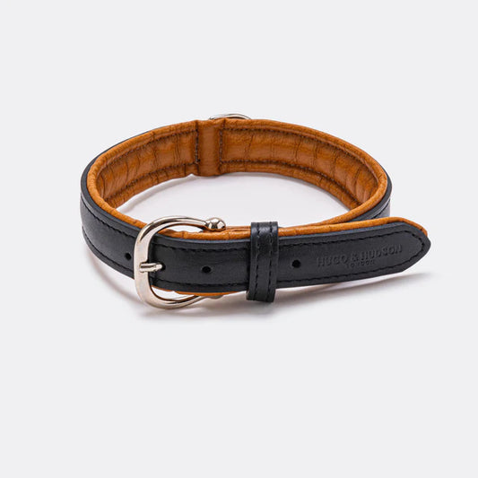 Hugo & Hudson padded leather dog collar black and brown