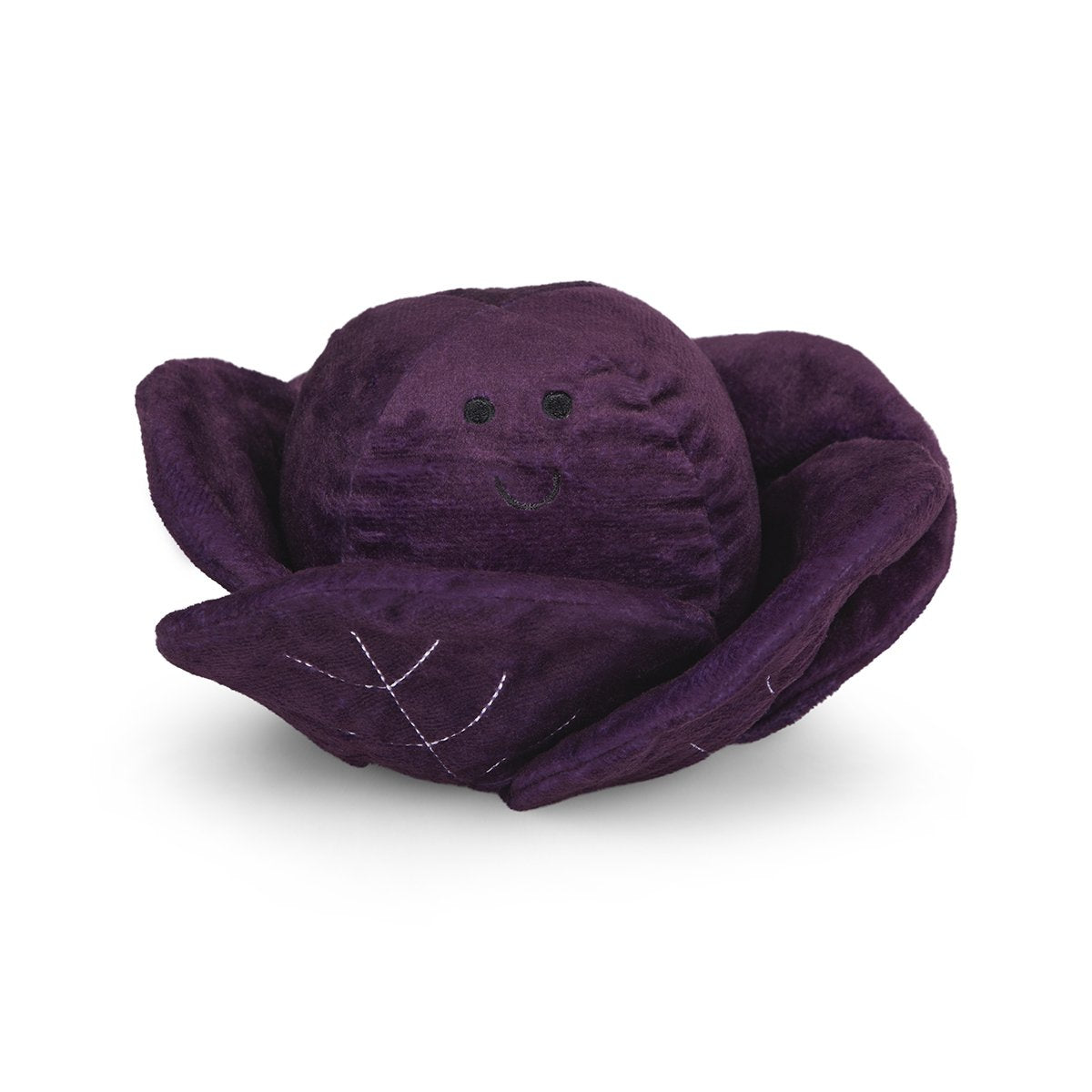 Purple plush cabbage toy on a white background