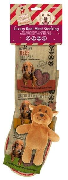 Rosewood Luxury Natural Eat Dog Stocking with Rope Reindeer Toy