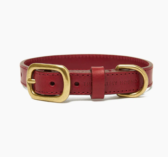 Stately Hound - Hand-Stitched Premium Leather Dog Collar with Brass Hardware