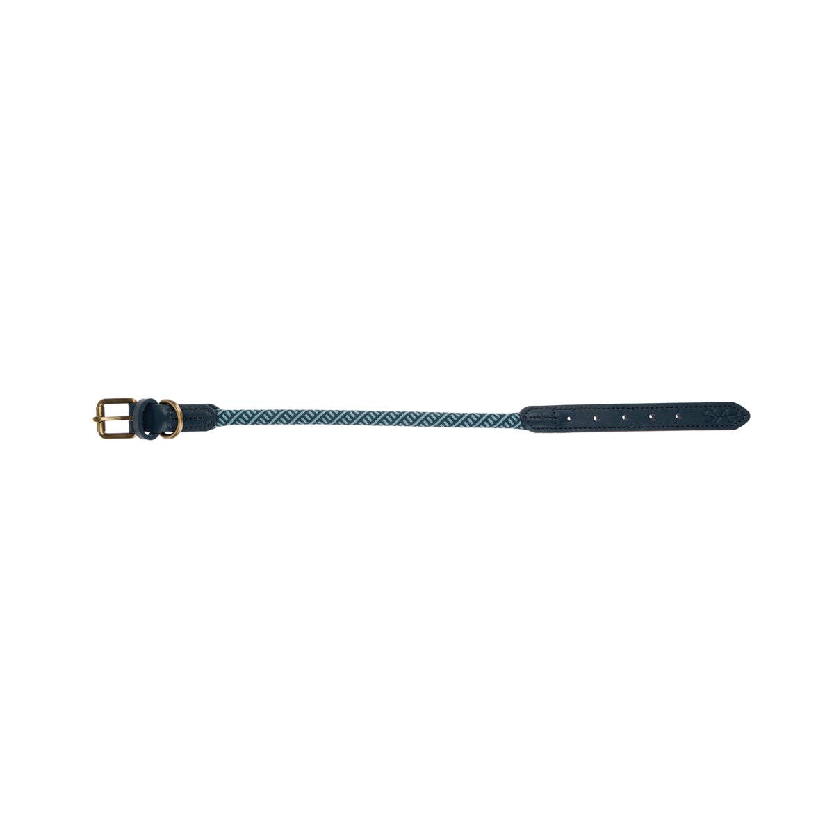 Navy dog collar with gold clasp on a white background