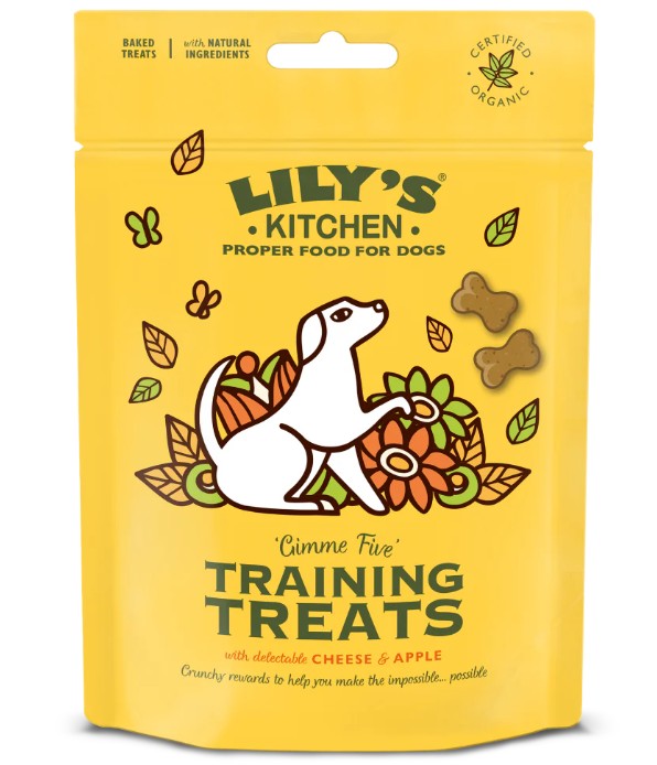 Lily's Kitchen dog training treats packaging on a white background
